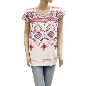 Free People Sequin Beaded Embellished Blouse Top Short Sleeve XS NWD 285155